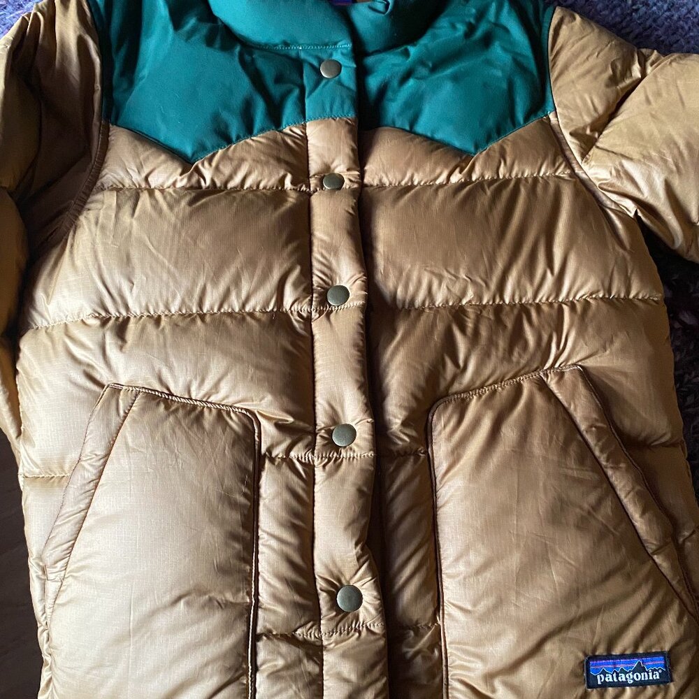RARE! Patagonia W’s Bivy Down Puffer Snap Jacket in Gold and Green - Size XS